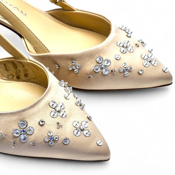 Louis Vuitton Mirage Blossom Slingback Heels Satin Crystals Gold EU 36 US 5.5 - Picture 9 of 10